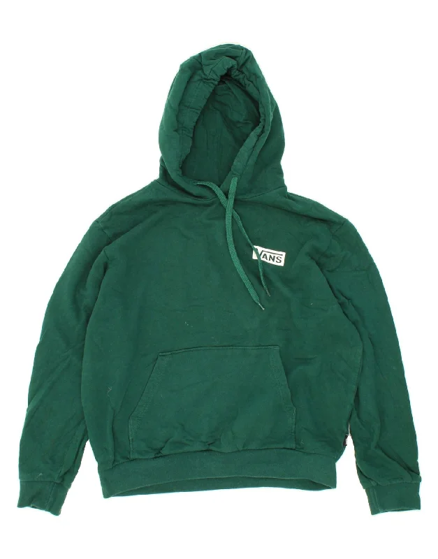 VANS Mens Relaxed Fit Hoodie Jumper Medium Green Cotton Hoodie with Monochrome Minimalist Simple