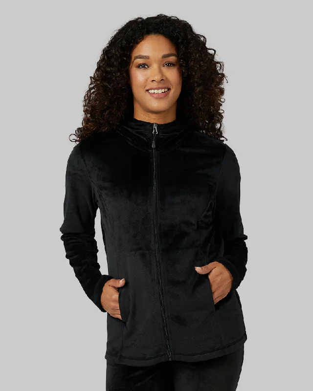 WOMEN'S SOFT VELOUR HOODED FULL-ZIP Hoodie with Snap Buttons Easy Quick