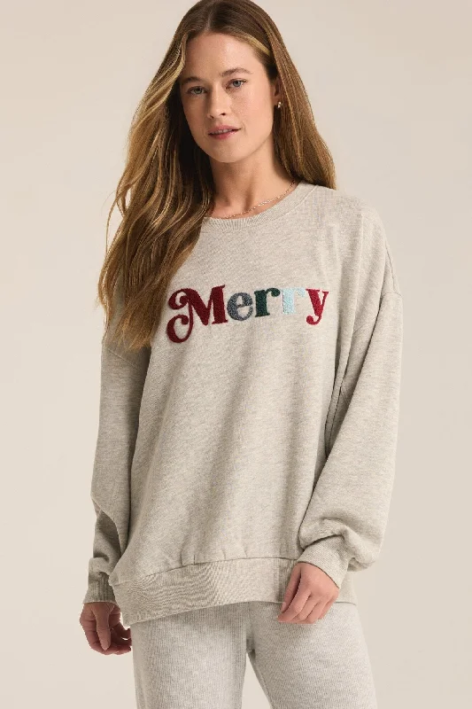 merry fleece sweatshirt Hoodie with Frayed Bohemian Relaxed