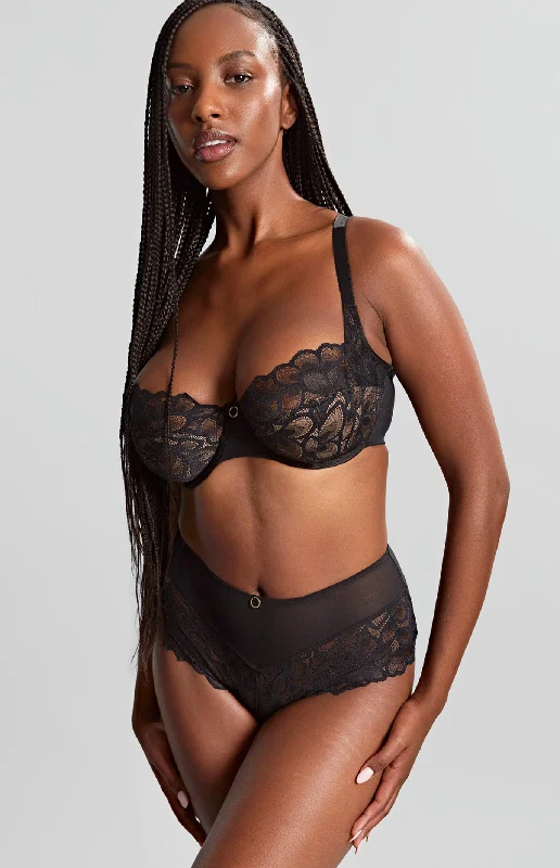 Allure Balcony Bra In Black & Latte - Panache Soft Lace Bralette