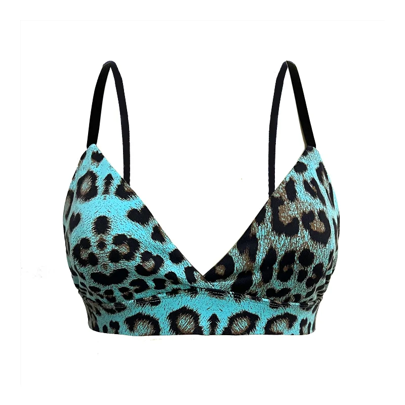 Adjustable Pole Dance Sports Bra Novinha Floripa Animal Print Blue Seamless Wireless Bra