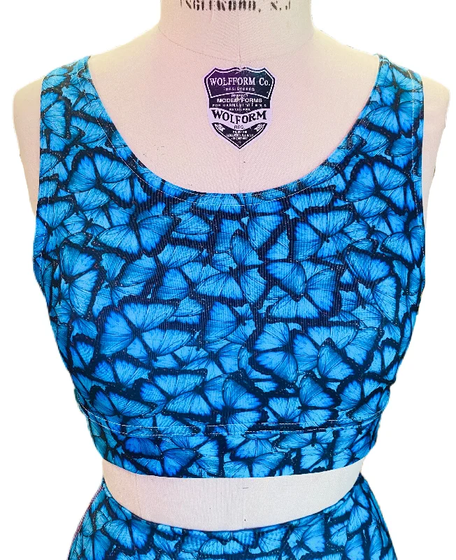 Blue Butterfly Scoop Neck Sports Bra Breathable Sports Bra