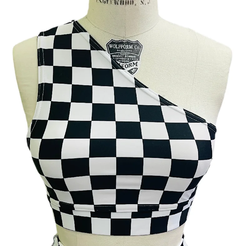 Checkered Shoulder Sports Bra Casual Bralette Set