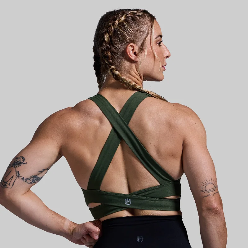 Double Cross Sports Bra (Tactical Green) High-Cut Bra Design