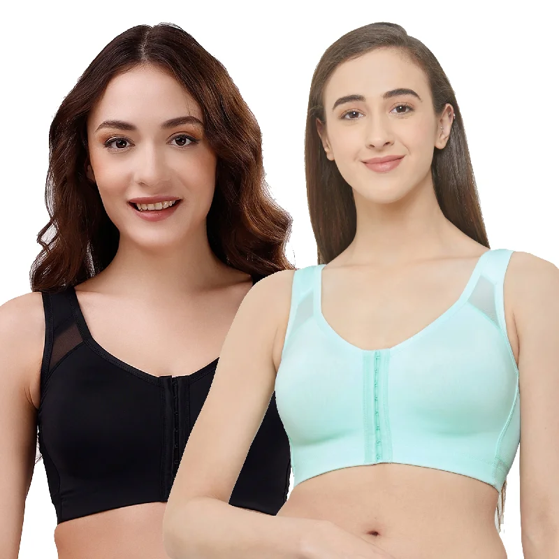 Front Closure Full Coverage Non Padded Non Wired Bra-Combo CB-334 Wireless Push-Up Bra