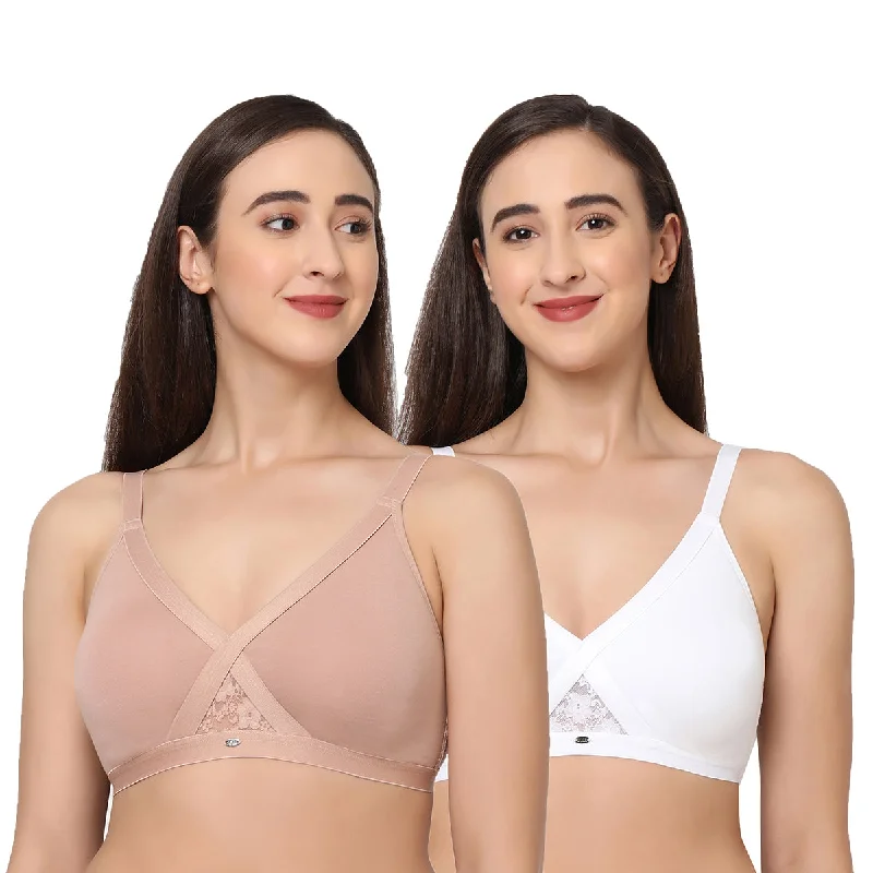 Full coverage cross over non padded non wired bra (Pack of 2) CB-405 Lightly Padded Bra