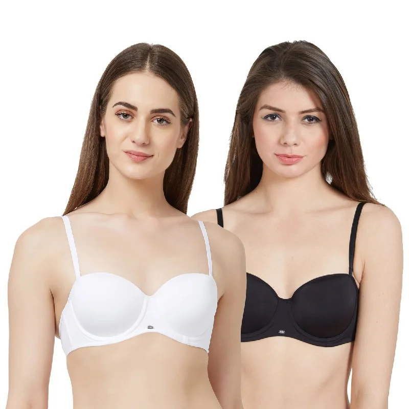 Medium Coverage Padded Wired Strapless Bra with Detachable Straps (Pack Of 2) FB-508A Simple Wireless Bra