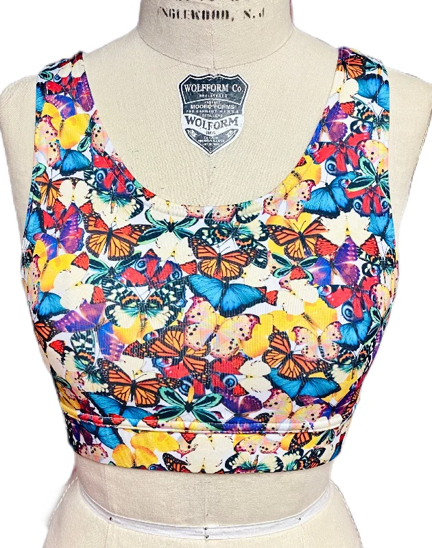 Multi-Butterfly Scoop Neck Sports Bra Light Padded Bra