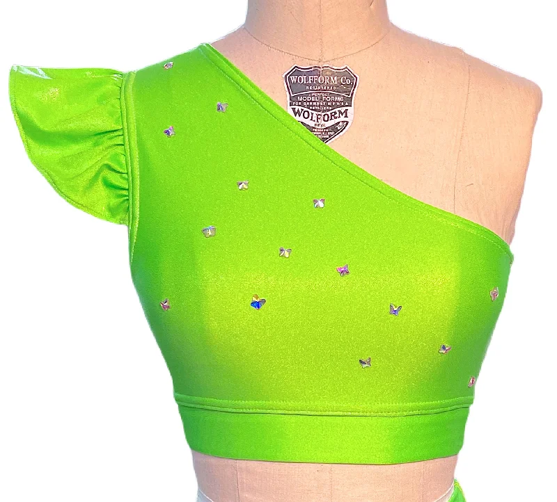 Neon Green Crystal Flutter Bra Elegant Cotton Bra