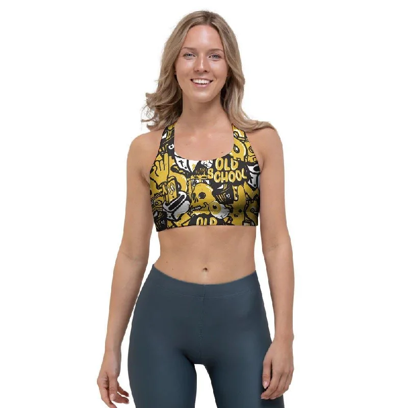 Old School HipHop Print Sports Bra Push-Up Wireless Bra