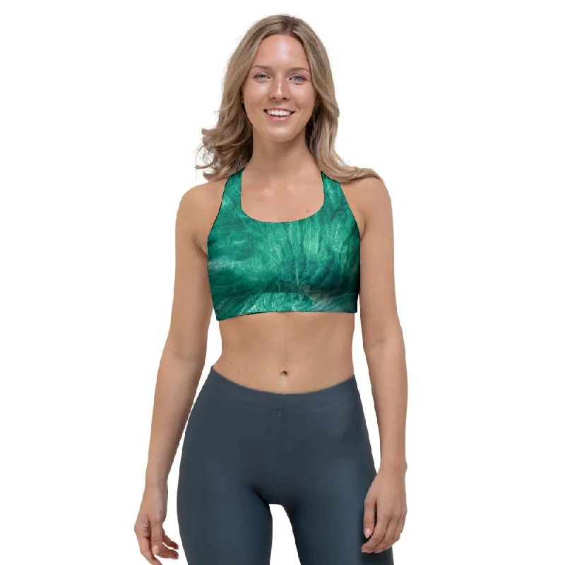 Olive Green Tie Dye Sports Bra Elegant Lace Lingerie