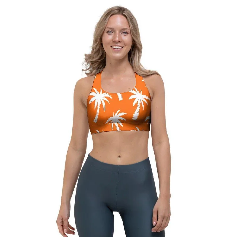 Orange Hawaiian Palm Tree Print Sports Bra Lightweight Cotton Bra