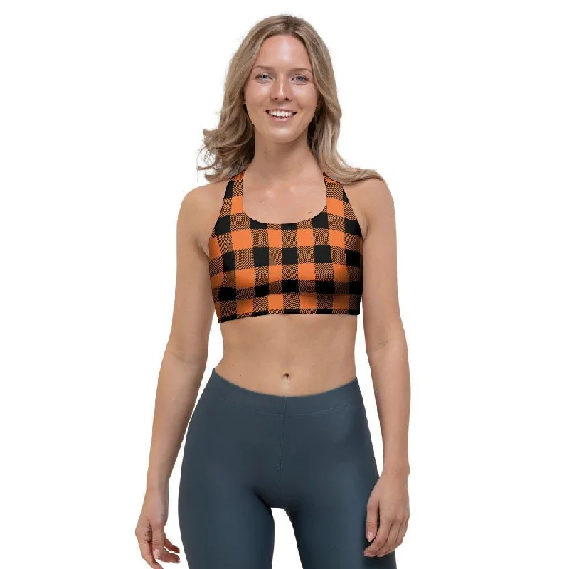 Orange Plaid Sports Bra Cotton Comfort Bra