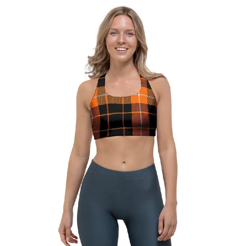 Orange Plaid Tartan Sports Bra Ultra-Light Bra