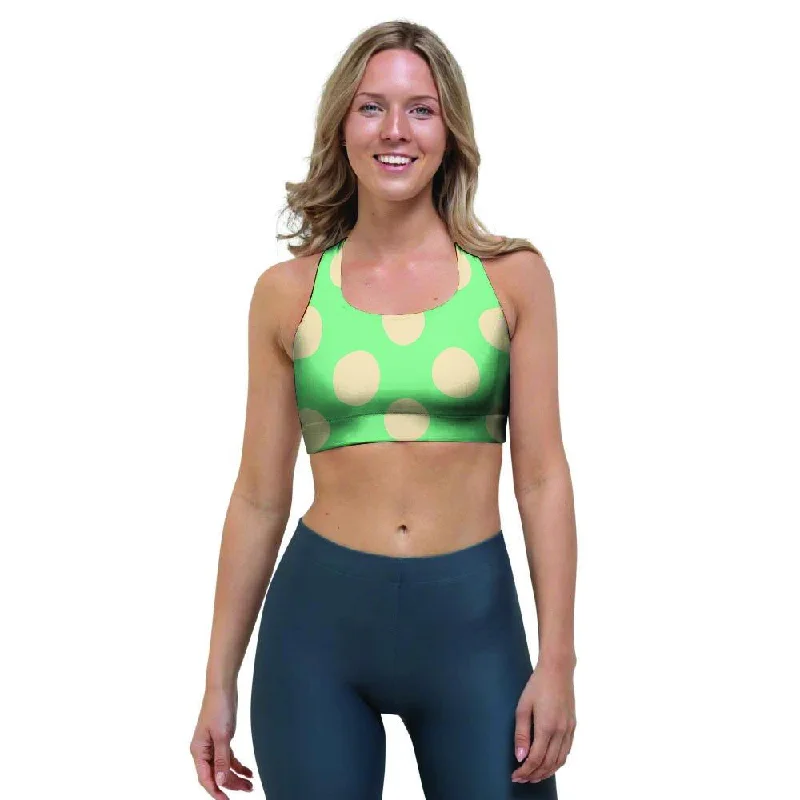 Pale Green Polka Dot Sports Bra Comfortable Lace Bra