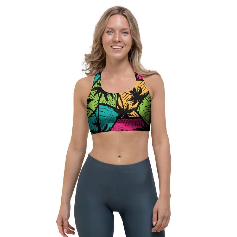 Palm Leaf Hawaiian Print Pattern Sports Bra Breathable Wireless Bra