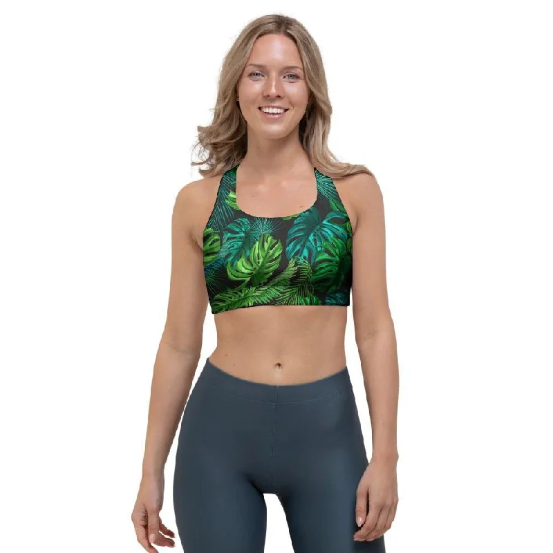 Palm Leaf Tropical Print Sports Bra Floral Lace Bra