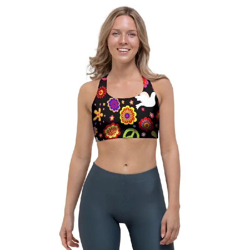 Peace Sign Hippie Sports Bra Casual Bralette Set