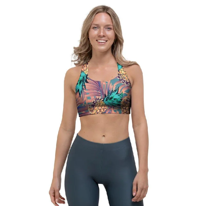 Pineapple Hawaiian Print Sports Bra Push-Up Padded Bra