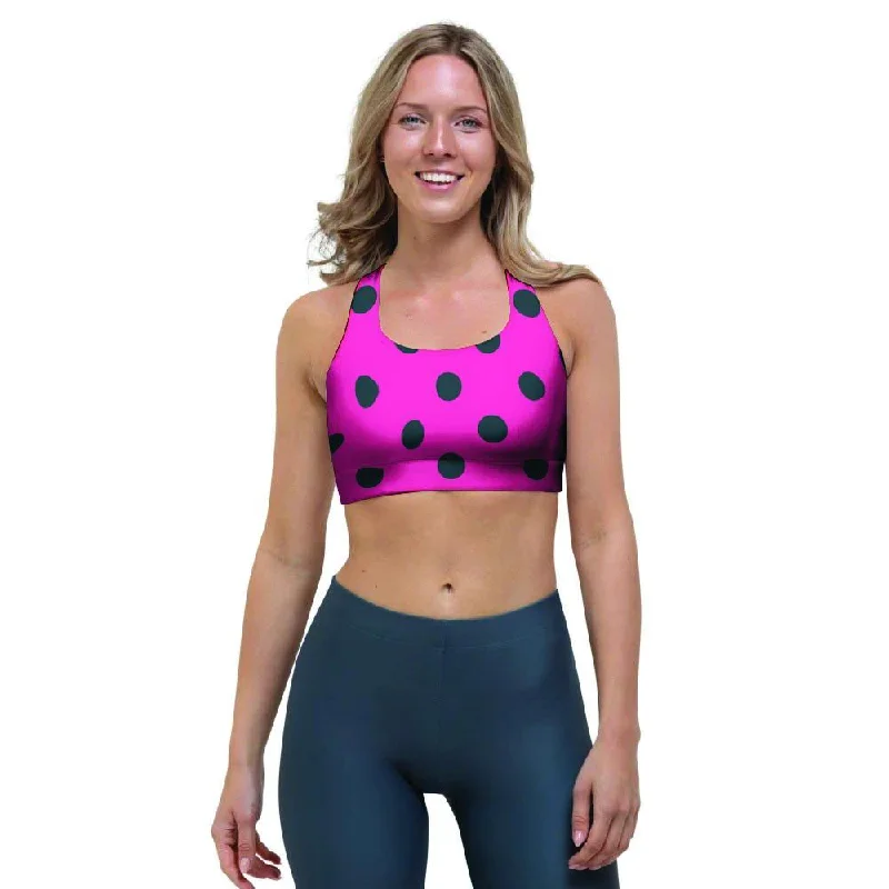 Pink And Black Polka Dot Sports Bra Stylish Lace Bralette