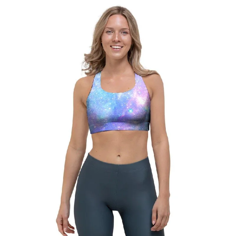 Pink and Blue Galaxy Space Sports Bra Trendy Sports Bra