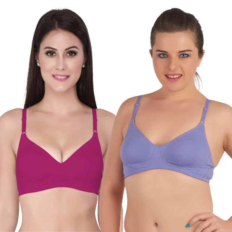 Semi Coverage Encircle Non Padded Non Wired Cotton Bra (PACK OF 2) CB-305 Wireless Lace Bra