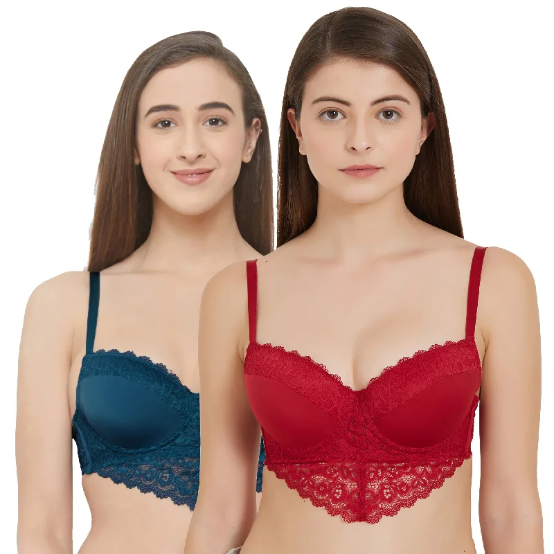 Semi/Medium Coverage Padded Wired Lace Demi Cup Bra (Pack Of 2) FB-546 Lacy Underwire Bra