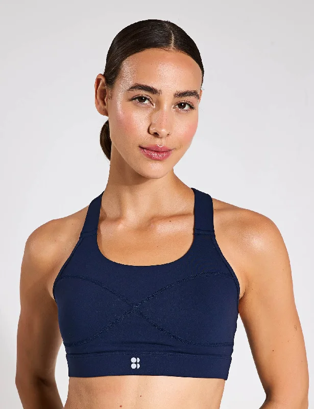 Power Medium Support Sports Bra - Navy Blue Seamless Push-Up Bra