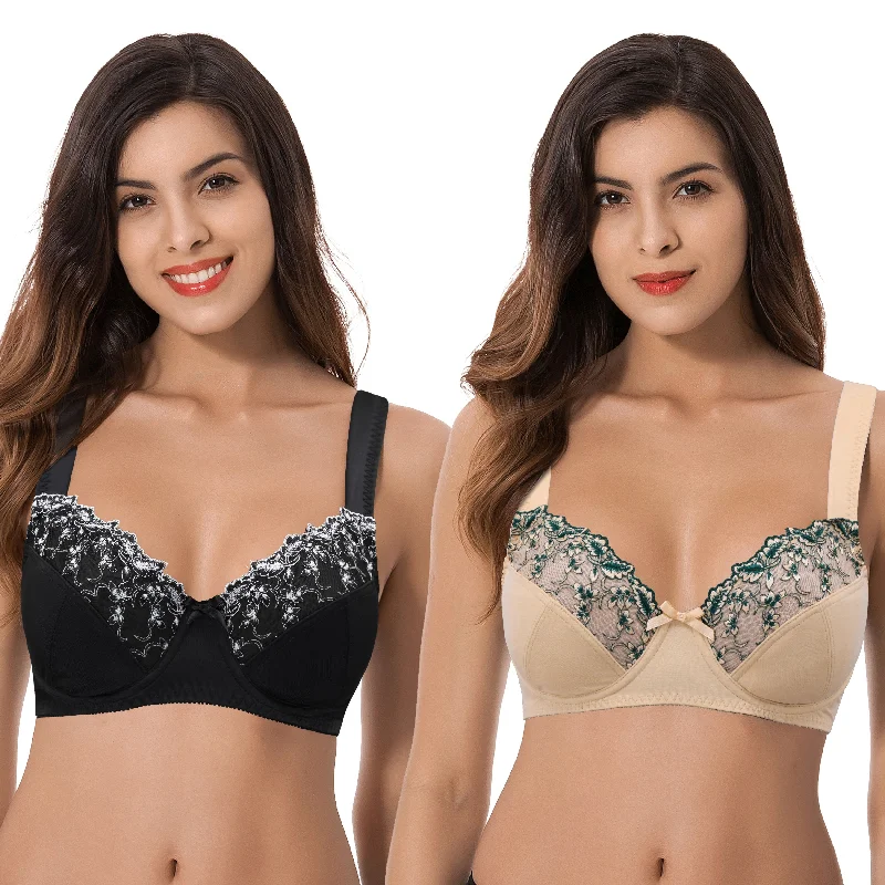 Women's Plus Size Minimizer Underwire Bra With Lace Embroidery Comfortable Fit Bralette Women's Plus Size Minimizer Underwire Bra With Lace Embroidery Comfortable Fit Bralette