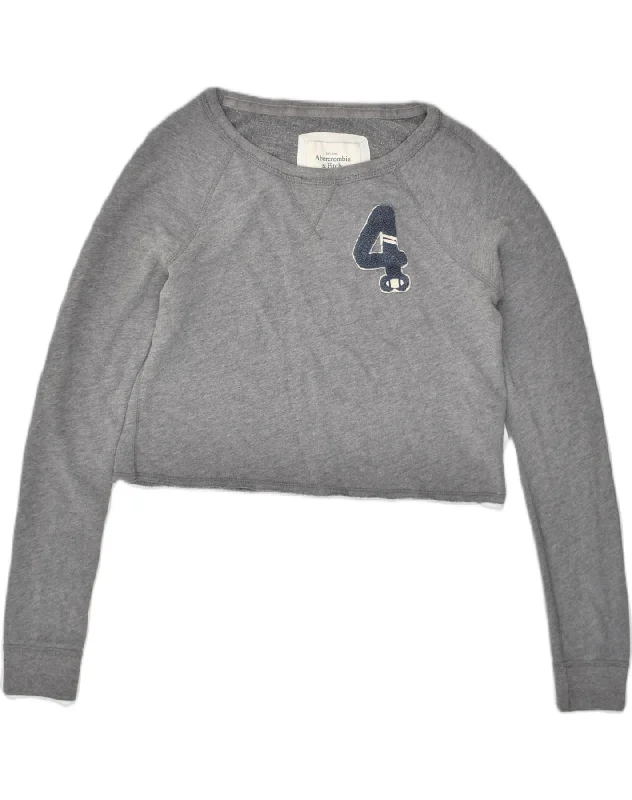 ABERCROMBIE & FITCH Womens Crop Sweatshirt Jumper UK 10 Small Grey Cotton Hoodie with Sequins Glamorous Eye-catching ABERCROMBIE & FITCH Womens Crop Sweatshirt Jumper UK 10 Small Grey Cotton Hoodie with Sequins Glamorous Eye-catching