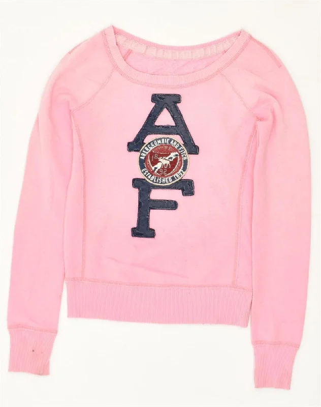 ABERCROMBIE & FITCH Womens Graphic Sweatshirt Jumper UK 10 Small Pink Hoodie with Puffed Sleeves Voluminous Trendy ABERCROMBIE & FITCH Womens Graphic Sweatshirt Jumper UK 10 Small Pink Hoodie with Puffed Sleeves Voluminous Trendy