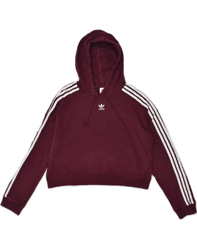 ADIDAS Womens Crop Hoodie Jumper UK 12 Medium Burgundy Cotton Hoodie with Sequins Glamorous Eye-catching ADIDAS Womens Crop Hoodie Jumper UK 12 Medium Burgundy Cotton Hoodie with Sequins Glamorous Eye-catching