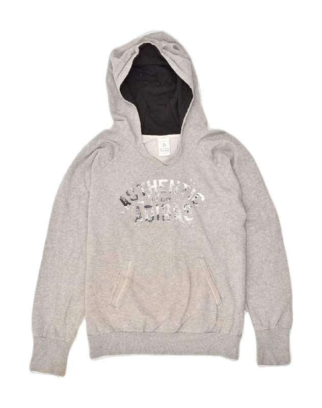ADIDAS Womens Graphic Hoodie Jumper UK 22 3XL Grey Cotton Hoodie with Patch Decorative Personalized ADIDAS Womens Graphic Hoodie Jumper UK 22 3XL Grey Cotton Hoodie with Patch Decorative Personalized