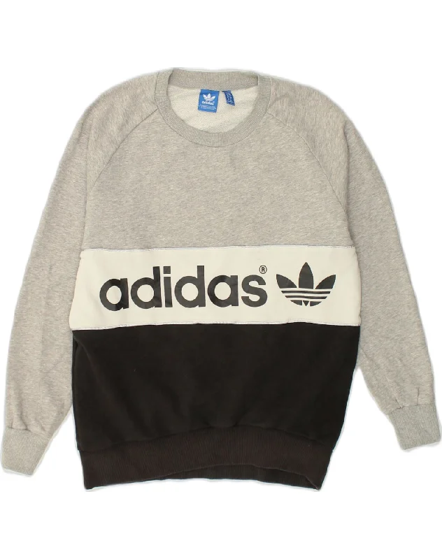 ADIDAS Womens Graphic Sweatshirt Jumper UK 10 Small Grey Colourblock Hoodie with Earth Tones Natural Calm ADIDAS Womens Graphic Sweatshirt Jumper UK 10 Small Grey Colourblock Hoodie with Earth Tones Natural Calm