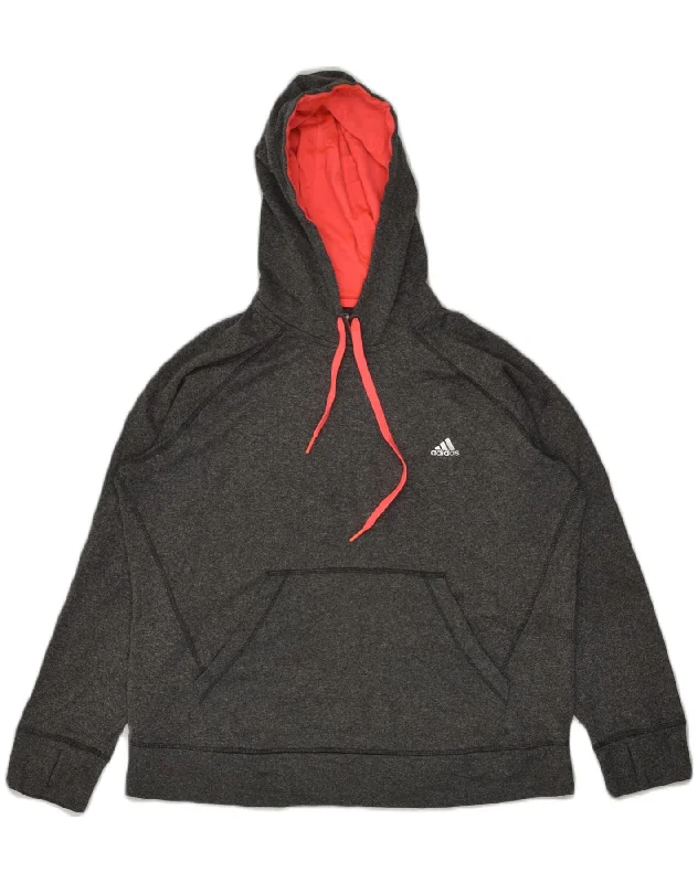 ADIDAS Womens Hoodie Jumper UK 18 XL Grey Polyester Hoodie with Typography Text Message ADIDAS Womens Hoodie Jumper UK 18 XL Grey Polyester Hoodie with Typography Text Message