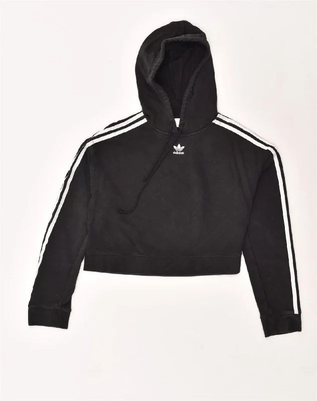 ADIDAS Womens Oversized Crop Hoodie Jumper UK 6 XS Black Cotton Hoodie with Ribbed Hem Stretchable Secure ADIDAS Womens Oversized Crop Hoodie Jumper UK 6 XS Black Cotton Hoodie with Ribbed Hem Stretchable Secure