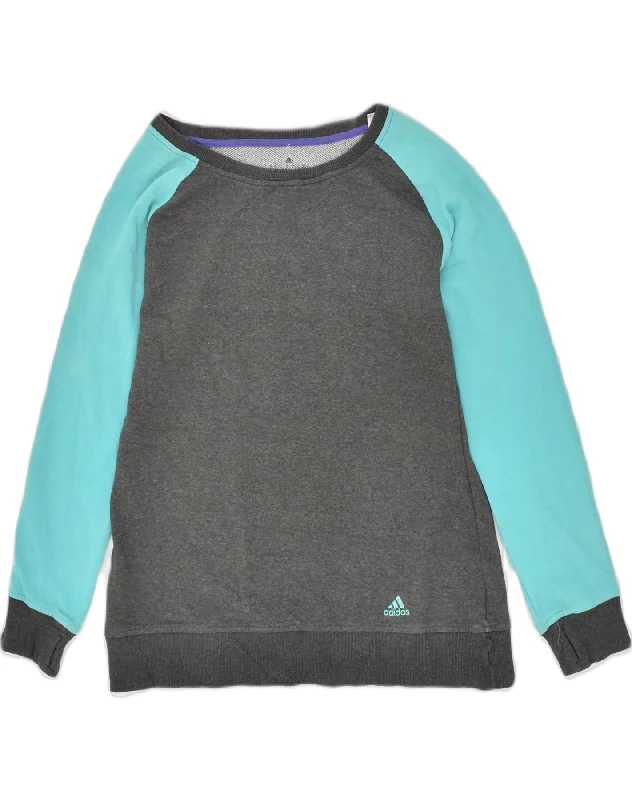 ADIDAS Womens Sweatshirt Jumper UK 14 Medium Grey Colourblock Cotton Hoodie with Hem Drawcord Adjustable Customizable ADIDAS Womens Sweatshirt Jumper UK 14 Medium Grey Colourblock Cotton Hoodie with Hem Drawcord Adjustable Customizable