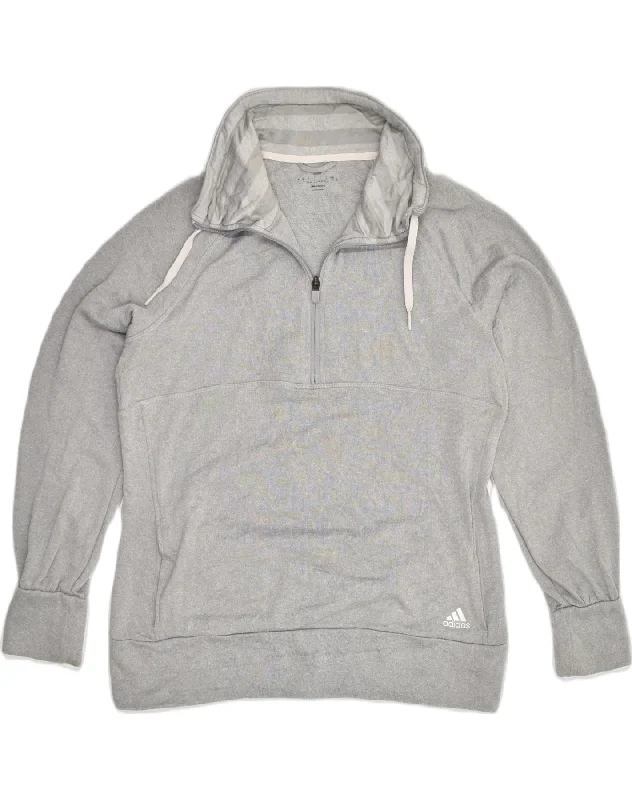 ADIDAS Womens Zip Neck Sweatshirt Jumper UK 16 Large Grey Polyester Zip Hoodie Drawstring Kangaroo Pocket ADIDAS Womens Zip Neck Sweatshirt Jumper UK 16 Large Grey Polyester Zip Hoodie Drawstring Kangaroo Pocket