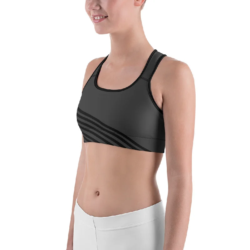 Gray Diagonal Striped Sports Bra, Women's Sports Workout Fitness Bra-Made in USA/EU Sports Support Bra Gray Diagonal Striped Sports Bra, Women's Sports Workout Fitness Bra-Made in USA/EU Sports Support Bra