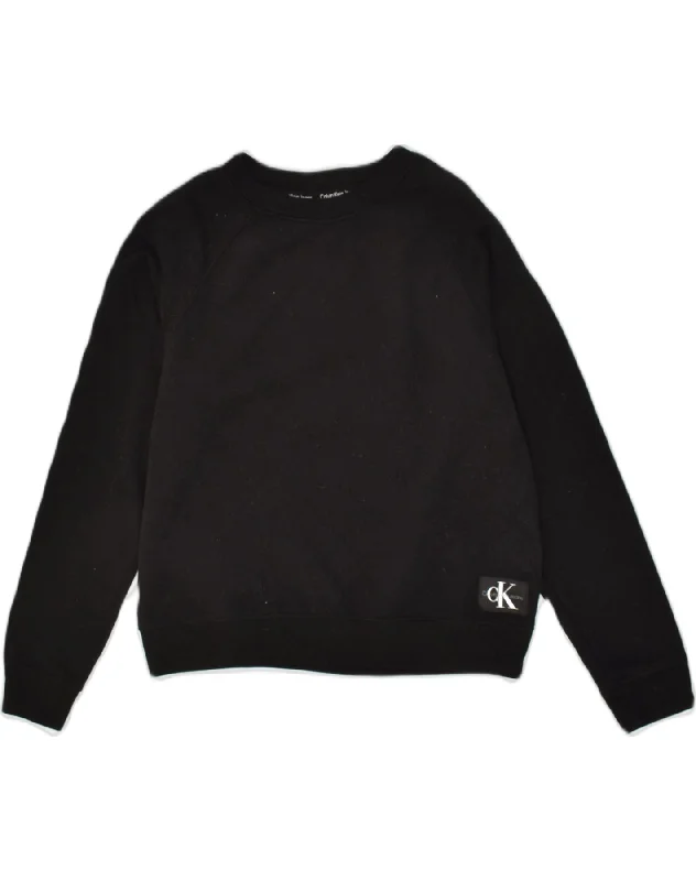 CALVIN KLEIN Womens Sweatshirt Jumper UK 14 Medium Black Cotton Hoodie with Hem Frayed Vintage Worn CALVIN KLEIN Womens Sweatshirt Jumper UK 14 Medium Black Cotton Hoodie with Hem Frayed Vintage Worn