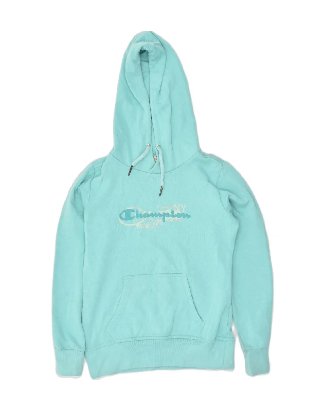 CHAMPION Womens Graphic Hoodie Jumper UK 10 Small Blue Cotton Hoodie with Camouflage Military Edgy CHAMPION Womens Graphic Hoodie Jumper UK 10 Small Blue Cotton Hoodie with Camouflage Military Edgy