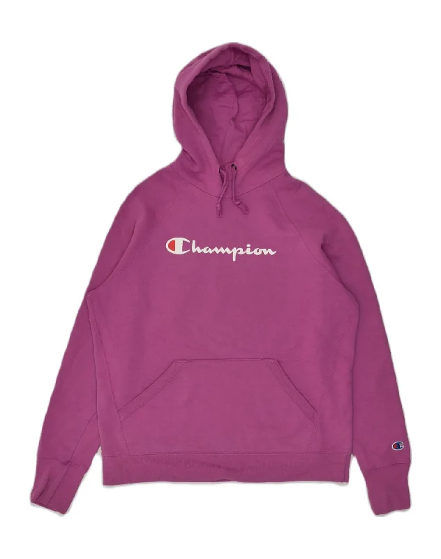 CHAMPION Womens Graphic Hoodie Jumper UK 14 Medium Purple Polyester Hoodie with Drawcord Adjustable Secure CHAMPION Womens Graphic Hoodie Jumper UK 14 Medium Purple Polyester Hoodie with Drawcord Adjustable Secure
