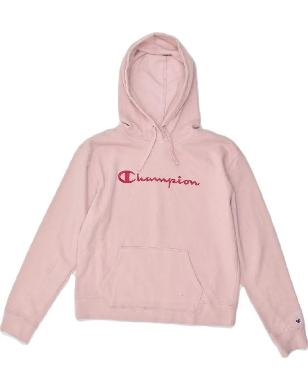 CHAMPION Womens Graphic Hoodie Jumper UK 16 Large Pink Cotton Hoodie with Contrast Stitching Detailed Premium CHAMPION Womens Graphic Hoodie Jumper UK 16 Large Pink Cotton Hoodie with Contrast Stitching Detailed Premium