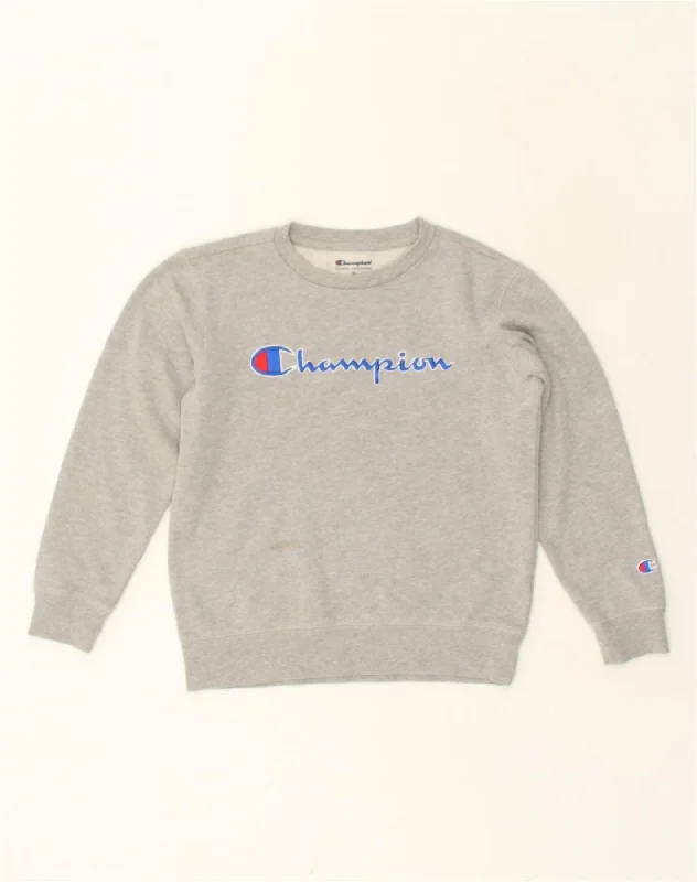 CHAMPION Womens Graphic Sweatshirt Jumper UK 12 Medium Grey Cotton Hoodie with Ribbed Hem Stretchable Secure CHAMPION Womens Graphic Sweatshirt Jumper UK 12 Medium Grey Cotton Hoodie with Ribbed Hem Stretchable Secure