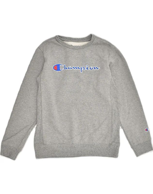 CHAMPION Womens Graphic Sweatshirt Jumper UK 14 Large Grey Cotton Hoodie with Hem Contrast Bold Stylish CHAMPION Womens Graphic Sweatshirt Jumper UK 14 Large Grey Cotton Hoodie with Hem Contrast Bold Stylish