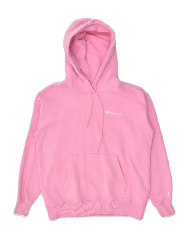 CHAMPION Womens Hoodie Jumper UK 10 Small Pink Cotton Hoodie with Side Slits Relaxed Casual CHAMPION Womens Hoodie Jumper UK 10 Small Pink Cotton Hoodie with Side Slits Relaxed Casual