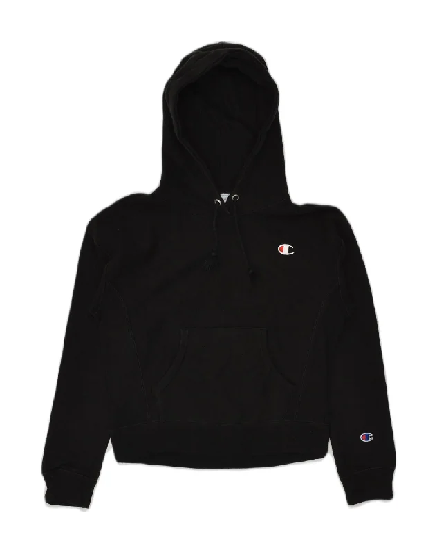 CHAMPION Womens Hoodie Jumper UK 6 XS Black Cotton Hoodie with Hood Adjustable Protection CHAMPION Womens Hoodie Jumper UK 6 XS Black Cotton Hoodie with Hood Adjustable Protection