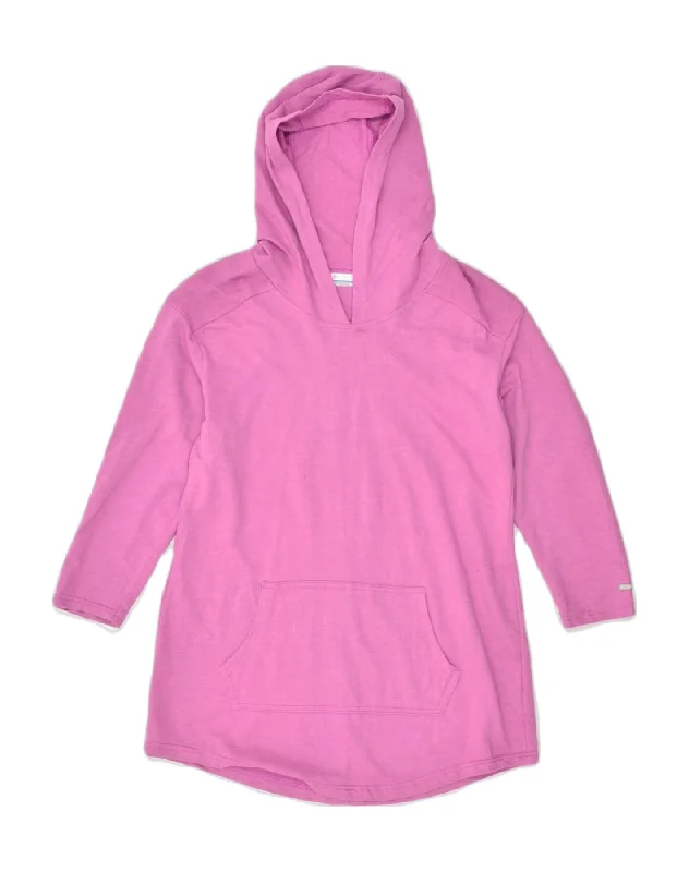 COLUMBIA Womens Hoodie Jumper UK 14 Medium Pink Cotton Hoodie with Rolled Sleeves Casual Relaxed