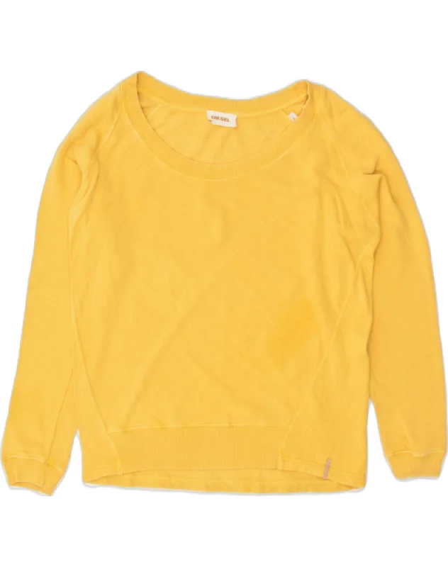 DIESEL Womens Oversized Sweatshirt Jumper UK 10 Small Yellow Cotton Hoodie with Bell Sleeves Flared Feminine DIESEL Womens Oversized Sweatshirt Jumper UK 10 Small Yellow Cotton Hoodie with Bell Sleeves Flared Feminine