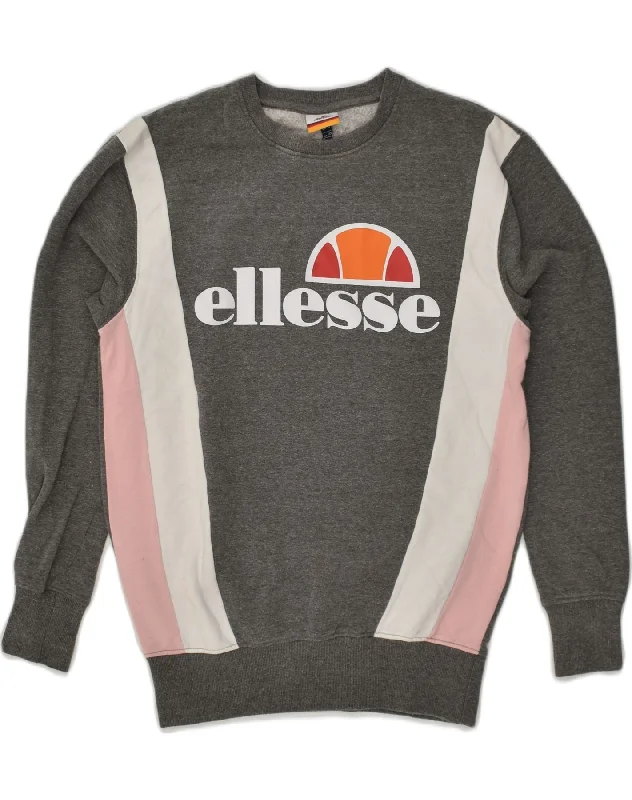ELLESSE Womens Graphic Sweatshirt Jumper UK 10 Small Grey Colourblock Hoodie with Logo Branding Identity ELLESSE Womens Graphic Sweatshirt Jumper UK 10 Small Grey Colourblock Hoodie with Logo Branding Identity